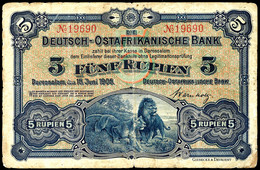 Banknote, Deutsch-Ostafrikanische Bank, 5 Rupien 1905, Erhaltung III, Katalog: Ro.900 III - Africa Orientale Tedesca