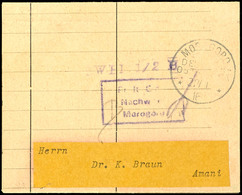 Barfrankatur Ra3 "Fr. Lt. Einn. In Morogoro" Und L1 "ZWEI 1/2 H" In Violett Auf Provisorischem Streifband Von KBS "MOROG - German East Africa