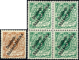 3 Pfennig Hellockerbraun Und 5 Pfennig Im Viererblock, Postfrisch, 3 Pfennig Signiert Als C?, 5 Ohne Signatur, Kabinett, - Sud-Ouest Africain Allemand