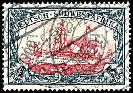 5 Mark, Mittelstück Karmin Quarzend, Gestempelt, Kabinett, Michel 450,-, Katalog: 32Ab O - German South West Africa
