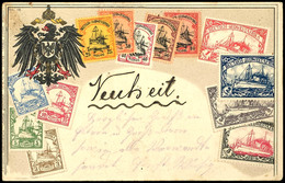 1906, Bildpostkarte "Die Briefmarken Von Deutsch-Südwestafrika" Im Prägedruck, Unfrankiert Gelaufen Von "WINDHUK A 3.10. - Sud-Ouest Africain Allemand