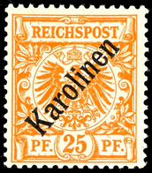 25 Pfg Krone/Adler Mit Diagonalaufdruck, Tadellos Ungebraucht, Gepr. Gebr. Senf Und Bothe, Mi. 1.800.-, Katalog: 5I * - Karolinen