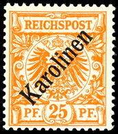 25 Pfg Krone/Adler Mit Diagonalaufdruck, Tadellos Ungebraucht, Gepr. Gebr. Senf Und Bothe, Mi. 1.800.-, Katalog: 5I * - Isole Caroline