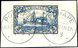 2 M. Kaiseryacht Auf Briefstück, Tadellos Gestempelt "PONAPE", Kabinett, Gepr. Richter Und Bothe BPP, Mi. 100.-, Katalog - Carolines