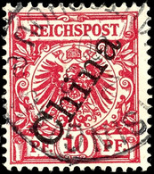 10 Pfg Lilarot, Gest., Gepr. Jäschke-L. BPP, Mi. 250.-, Katalog: V3IIb O - Kiautschou