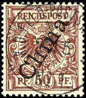 50 Pfg Krone/Adler Mit Aufdruck China, Gestempelt "FELDPOSTSTATION No. 1", Steuer 300.-, Katalog: M6II O - Kiautchou