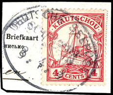 DEUTSCHE SEEPOST SHANGHAI-TIENTSIN D 8.4.08 (Dampfer Peiho), Auf Briefstück Mit Kiautschou 4 C. Kaiseryacht, Tadelloses  - Kiauchau