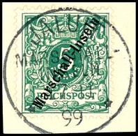 5 Pfg Krone/Adler Mit Steilem Bdr.-Aufdruck "Marschall-Inseln", Tadellos Gestempelt Mit 1. Stempel "Jaluit Marschall-Ins - Marshalleilanden