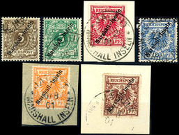 3, 5, 20 Pfennig Gestempelt, 10, 25, 50 Pfennig Briefstücke, Pracht, Michel 170,-, Katalog: 7/12 O/BS - Marshall