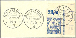 MULIFANUA 21/6 07 Klar Auf Briefstück  Bogenecke 20 Pfg. Schiffszeichnung, Katalog: 10 BS - Samoa