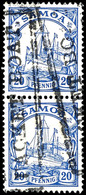 PACKET BOAT, Schwarzer Ra, Zweimal Auf Samoa 20 Pfg Kaiseryacht, Senkrechtes Paar, Sehr Selten, Tadelloses Kabinettstück - Samoa