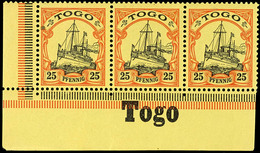 25 Pfg. Kaiseryacht, Waagerechter 3 Er - Streifen Aus Der Linken Unteren Bogenecke, Im Unterrand Inschrift " TOGO", Post - Togo