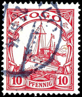 10 Pfennig Kaiseryacht Mit Wasserzeichen, Gestempelt, Pracht, Michel 140,-, Katalog: 22 O - Togo