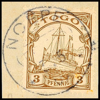 NOEPE 7.5 09, Zentrisch Auf Briefstück 3 Pf. Kaiseryacht (waager. Bug), Katalog: 7 BS - Togo