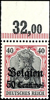 50 Centimes 40 Pfennig Landespost Belgien, Postfrisch Vom Oberrand, Geprüft Hey BPP, Mi.300,-, Katalog: 5I POR B ** - Sonstige & Ohne Zuordnung