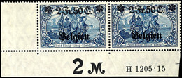 2 Franc 50 C. Auf 2 Mark Landespost Belgien, Postfrisch Aus Der Linken Unteren Bogenecke Mit HAN H 1205.15, Geprüft Hey  - Other & Unclassified