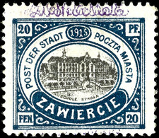 20 Fen Freimarke Mit Dunkelrotlilanem Aufdruck "Zawierce", Abart "doppelter Aufdruck Am Oberen Markenrand", Ungebraucht  - Andere & Zonder Classificatie