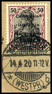 50 Pfg Germania Auf Mittelchromgelben Papier, Gestempelt "MARIENWERDER * (WESTPR.) B 14.4.20", Tadellose Erhaltung, Foto - Other & Unclassified