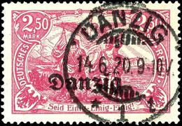 2,50 Mark Deutsches Reich Mit Aufdruck "Danzig", Rotkarmin, Zeitgerecht Entwertet "Danzig *1 14.6.20" (Ersttagsentwertun - Andere & Zonder Classificatie