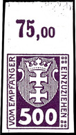 500 Pfennig Kleines Wappen, Postfrische Ungezähnte Marke Vom Oberrand (dort Falz Im Rand)  Kurzbefund Soecknick BPP "ech - Sonstige & Ohne Zuordnung