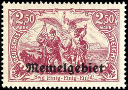 2,50 Mark Dunkelgraulila, Postfrisch, Kurzbefund Huylmanns BPP "echt, Einwandfrei", Mi.200,-, Katalog: 13c ** - Memel (Klaïpeda) 1923