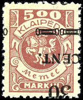 30 C. Auf 500 Mark, Postfrisch Mit Kopfstehendem Aufdruck, Geprüft Klein BPP, Mi.450,-, Katalog: 175K ** - Memelland 1923