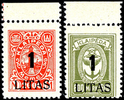 15 C. Auf 40 M - 1 L. Auf 3000 M. Angliederung Des Memellandes, Dabei Die Fünf 1 L.-Werte Mit Aufdruckfehler IV "enger A - Klaipeda 1923