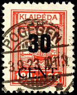 30 Cent. Auf 100 Mark, Gestempelt, Kurzbefund Huylmanns BPP, Mi. 300,-, Katalog: 196III O - Memelgebiet 1923