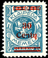 30 C. Auf 1000 M. Blau, Tadellos Postfrisch, Gepr. Klein BPP, Mi. 500.-, Katalog: 229I ** - Memel (Klaïpeda) 1923