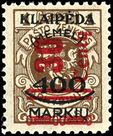 30 C. Auf 400 M. Auf 1 L. Braun, Aufdrucktype III, Tadellos Postfrisch, Gepr. Klein BPP Und Fotobefund Nagler VP (2016)  - Memel (Klaipeda) 1923