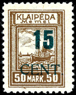 15 C. Auf 50 Mark Sog. Grünaufdruck Mit  Aufdruck In Mischtype IV, Wie Type I Jedoch Ohne Striche, Tadellos Ungebraucht, - Memel (Klaipeda) 1923