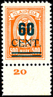 60 Cent Grünaufdruck Tadellos Postfrisch, Tiefst Gepr. Petersen BPP, Mi. 700,--, Katalog: 237I ** - Memel (Klaïpeda) 1923