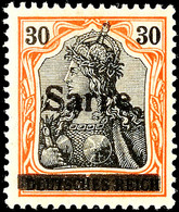 30 Pfg Germania Dunkelrotorange/schwarz Auf Orangeweiß Mit Aufdruck "Sarre" In Type I, Aufdruckfehler A, Tadellos Ungebr - Altri & Non Classificati