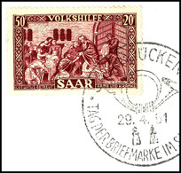 8 + 2 - 50 + 20 Fr. Kpl. Auf Briefstücken Mit Sonderstempel SAARBRÜCKEN / TAG DER BRIEFMARKE 29.4.51, Tadellos, Tiefst G - Sonstige & Ohne Zuordnung