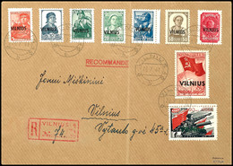 5 Kop. Bis 1 Rbl., Vilnius, 9 Werte Kpl. Auf R-Satzbrief (Umschlag Gefaltet), VINIUS 26.7.41, Sign. Pickenpack Und Ziere - Autres & Non Classés