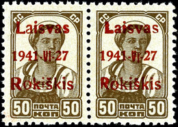 50 Kop. Freimarke Mit Braunrotem Aufdruck In Type IIb "ein Bindestrich Vor Und Nach VI", Waagerechtes Paar, Postfrisch,  - Other & Unclassified