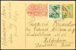 1 Din. Ganzsachenkarte Mit Zusatzfrankatur 1 Din. Mit DKr. "VELIKI GAJ 10.III.42" Nach Hildesheim, Karte Waagr. Bugspur, - Other & Unclassified