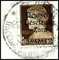 10 Cmi., Type I,  Aufdruck Mit Setzfehler "Besetzuag" (Feld 17), Auf Briefstück, Sign. Ludin BPP, Kurzbefund Brunel VP ( - German Occ.: Zara