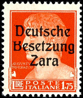 15 Cmi., 1 Bis 1,75 L., 4 Postfrische Werte (1,25 Mit Oberrand), Je Type I Mit Aufdruckfehler "B Ohne Oberbogen" (PF III - German Occ.: Zara