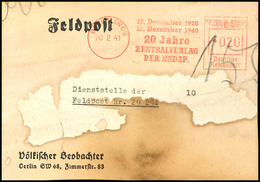 1941, Feldpost-Zeitungspaket-Adresse Für 10 Exemplare Des "Völkischer Beobachter" Mit 20 Rpf-Freistempler "BERLIN SW 68  - Autres & Non Classés