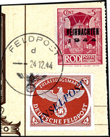 Rhodos-Zulassungsmarke In Type IV Und Argen Zulassungsmarke Durchstochen Mit Feldpost-Normstempel Mit Kennbuchstabe "d", - Autres & Non Classés