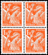 1,50 Fr. Iris, 4er-Block Mit Vergleichsstück, Postfrisch, Mi. 400,-, Katalog: 38(4) ** - Sonstige & Ohne Zuordnung