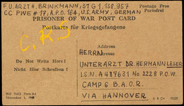1946, 3. April, Karte Aus Dem A.P.O. 164 Nach Camp 6 B.A.O.R. "via Hannover", Aus Der Korrespondenz Zweier Inhaftierter  - Andere & Zonder Classificatie