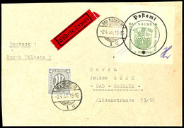 104 Pfg. Type I Und AM-Post 4 Pfg. (Nr. 11) Auf Eilboten-Ortsbrief BAD NAUHEIM 2.4.46, Katalog: 7Iy BF - Bad Nauheim