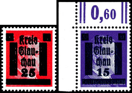 1 - 80 Pfg Hitler Mit Aufdruck Und 10 Pfg Stahlstichmarke, 19 Werte Komplett, Dazu Die 15 A. 6 Pfg In B-Farbe Sowie 25 A - Glauchau