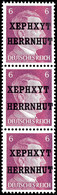 6 Pf. A. Hitler Im Senkr. 3er-Streifen, Dabei Alle 3 Aufdruckvarianten, Tadellos Postfr., Gepr. Zierer BPP, Mi. 300.-, K - Herrnhut