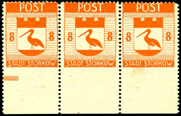 8 Pfg. Wappen, Unten Ungezähnt, Waager. Unterrand-3er-Streifen, Postfrisch, Mi. Unbekannt, Katalog: 13A Uu(3) ** - Storkow