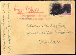 6 Pfg Hitler, Waagerechtes Paar, Geschwärzt Auf Brief Von "BAD SALZUNGEN" Nach Saarbrücken Mit L2 "Nachträglich Zur Befö - Other & Unclassified