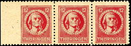 12 Pf. Karminrot, Q-Papier, 3er-Streifen Vom Linken Rand, Dort Ungezähnt, Postfrisch, Gepr. Ströh BPP, Katalog: 97AXaqul - Sonstige & Ohne Zuordnung