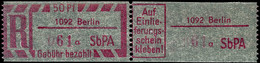 "1092 A II", 50 Pf. Gebührenzettel, Zusammenhängend, Tadellos Postfrisch, Seltene Einschreibemarke Mit Nur Geringer Aufl - Other & Unclassified